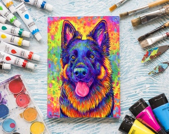 8" x 10" Custom Colorful Pet Portrait Pop Art Hand Painted Acrylic Painting on Stretched Canvas Dog Cat Memorial From Your Photo