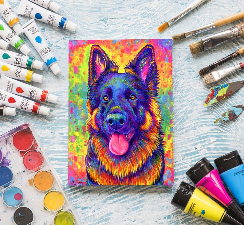 Psychedelic Rainbow German Shepherd Dog colorful custom pet portrait