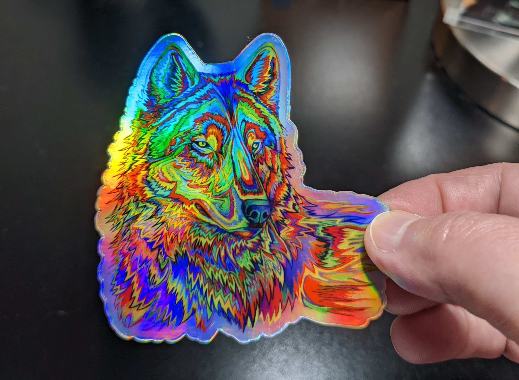 Psychedelic Rainbow Trippy Wolf Holographic Vinyl Hippie Sticker