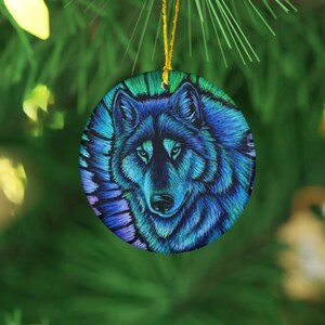 Wolf Aurora Colorful Fantasy Spirit Animal Pop Art Ceramic Porcelain Ornament image 2