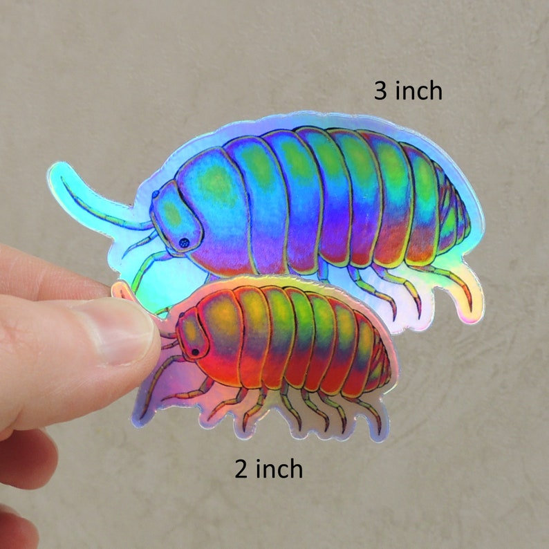 Psychedelic Rainbow Roly Poly Trippy Isopod Groovy Woodlouse Hippie Holographic Vinyl Stickers image 4