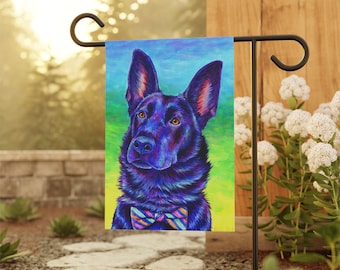 Colorful Black German Shepherd Dog Cute Garden Flag & House Banner Yard Décor
