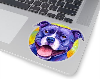 Happy Purple Pitbull Terrier Dog Rainbow Trippy Pittie Smile Vinyl Stickers