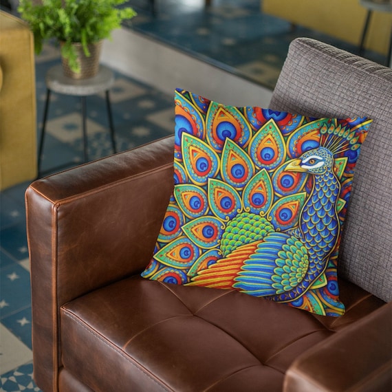 Colorful Paisley Peacock Psychedelic Rainbow Trippy Bird Polyester