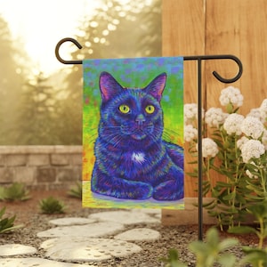 Colorful Rainbow Black Cat Cute Kitty Art Garden Flag & House Banner Yard Décor