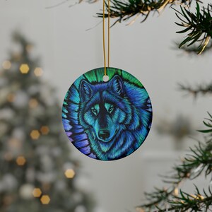 Wolf Aurora Colorful Fantasy Spirit Animal Pop Art Ceramic Porcelain Ornament image 3