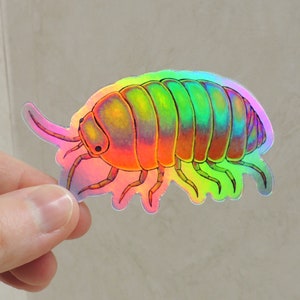 Psychedelic Rainbow Roly Poly Trippy Isopod Groovy Woodlouse Hippie Holographic Vinyl Stickers image 1