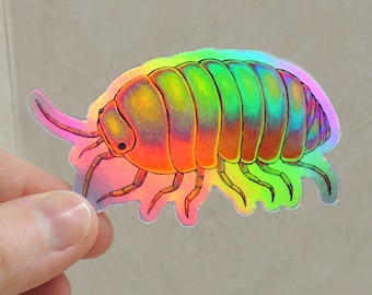 Psychedelic Rainbow Roly Poly Trippy Isopod Groovy Woodlouse Hippie Holographic Vinyl Stickers