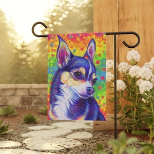 Psychedelic Rainbow Chihuahua Cute Dog Art Garden Flag & House Banner Yard Décor image 2
