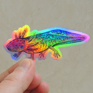 Psychedelic Rainbow Cute Axolotl Wild Type Holographic Vinyl Sticker