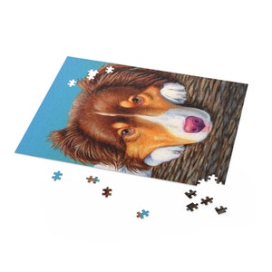 Red Tricolor Australian Shepherd Cute Dog Art Jigsaw Puzzle 120, 252, 500-Piece image 5
