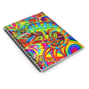 Psychedelic Rainbow Chameleon Trippy Lizard Groovy Reptile Hippie Art Spiral Notebook Journal Bild 3