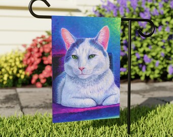 Colorful White Cat Cute Pet Pop Art Garden Flag & House Banner Yard Décor