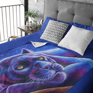 Colorful Fantasy Rainbow Psychedelic Black Leopard Night Stars Panther Plush Fleece Blanket