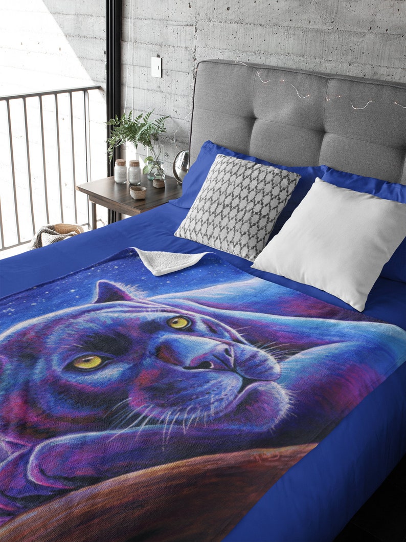 Colorful Fantasy Rainbow Psychedelic Black Leopard Night Stars Panther Plush Fleece Blanket