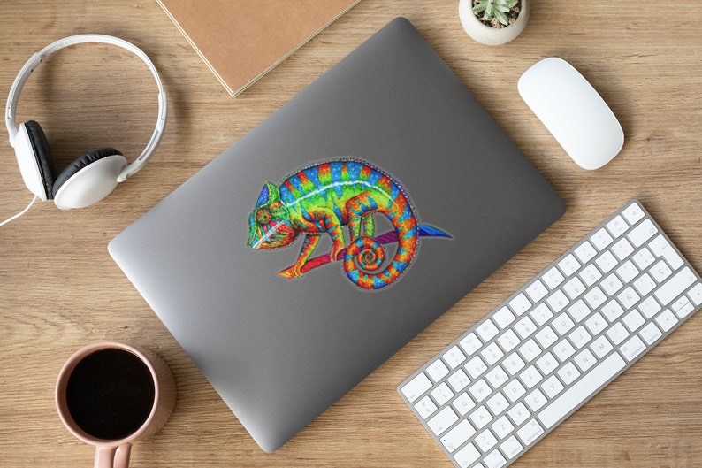 Colorful Rainbow Panther Chameleon Psychedelic Lizard Hippie Reptile Vinyl Stickers immagine 4