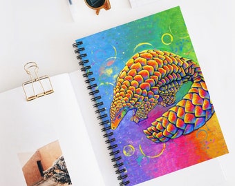 Psychedelic Rainbow Pangolin Cute Scaly Anteater Trippy Spiral Notebook Journal