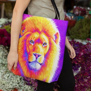 Colorful Rainbow African Lion Pop Art Leo Animal Tote Bag