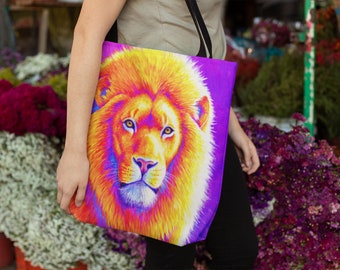 Colorful Rainbow African Lion Pop Art Leo Animal Tote Bag