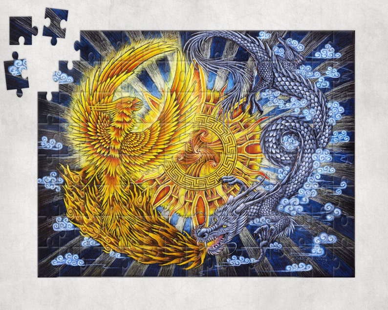 Phoenix and Dragon Fantasy Art Jigsaw Puzzle 120, 252, 500-Piece image 1