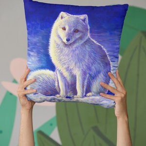 Cute Colorful White Arctic Fox Winter Snow Polyester Square Throw Pillow image 8