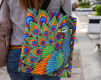 Colorful Paisley Peacock Rainbow Bird Tote Bag