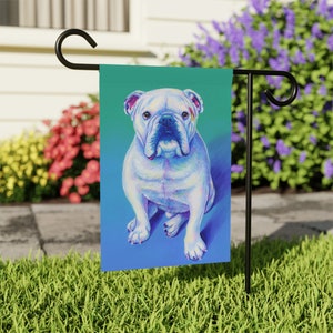 Colorful White English Bulldog Cute Dog Garden Flag & House Banner Yard Décor