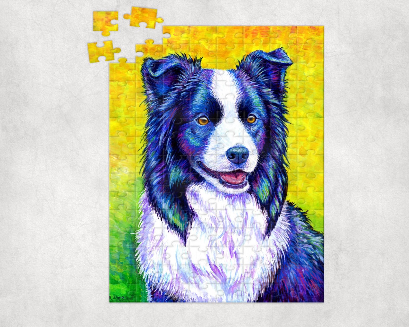 Colorful Border Collie Dog Jigsaw Puzzle Etsy