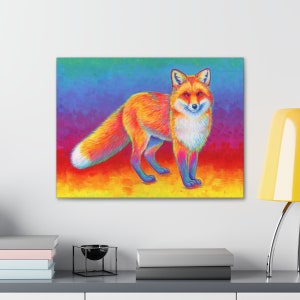 Psychedelic Rainbow Cute Red Fox Pop Art Stretched Canvas Wall Art Print image 3