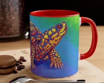 Psychedelic Rainbow Eastern Box Turtle Cute Colorful Reptile Pop Art Accent Coffee Mug 11oz 15oz