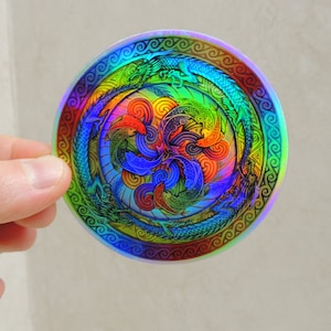 Psychedelic Dragons Rainbow Mandala Trippy Holographic Vinyl Stickers image 4