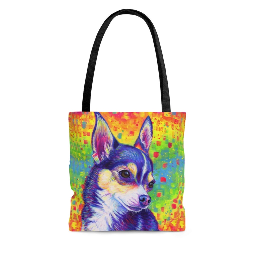 Psychedelic Rainbow Cute Chihuahua Dog Tote Bag | Etsy