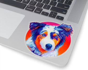 Sticker en vinyle bleu merle arc-en-ciel coloré chiot berger australien chien coloré art vinyle