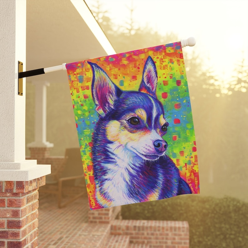 Psychedelic Rainbow Chihuahua Cute Dog Art Garden Flag & House Banner Yard Décor image 4