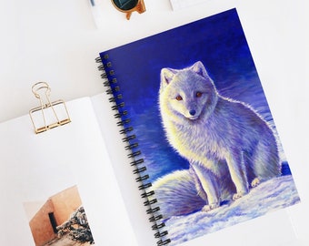 Cute White Arctic Fox Polar Wildlife Winter Snow Spiral Notebook Journal