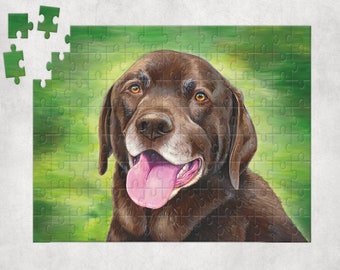 Cute Chocolate Labrador Retriever Dog Art Jigsaw Puzzle (120, 252, 500-Piece)