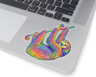 Psychedelic Cute Rainbow Sloth Trippy Groovy Hippie Colorful Vinyl Stickers