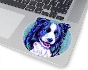 Colorful Border Collie Dog Gray Background Kiss-Cut Vinyl Stickers