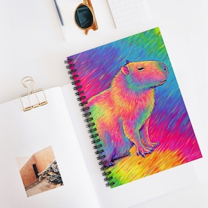 Psychedelic Rainbow Cute Capybara Trippy Art Spiral Notebook Journal