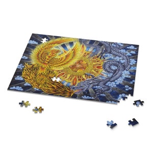 Phoenix and Dragon Fantasy Art Jigsaw Puzzle 120, 252, 500-Piece 14" × 11" (252 pcs)
