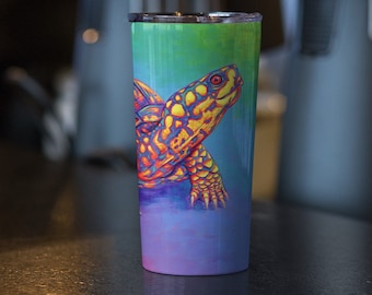 Rainbow Eastern Box Turtle Pop Art Stainless Steel Travel Mug Tumbler 20oz