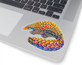 Psychedelic Rainbow Pangolin Trippy Scaly Anteater Groovy Hippie Cute Animals Vinyl Stickers