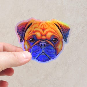 Cute Pug Rainbow Holographic Sticker Vinyl Psychedelic Dog Stickers Waterproof Decals