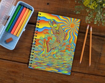 Psychedelic Rainbow Trout Fish Trippy Spiral Notebook Journal