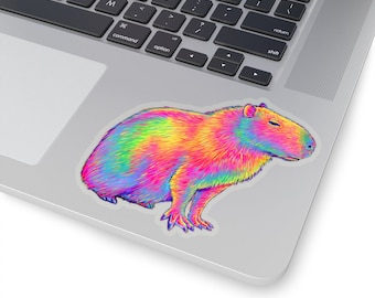 Psychedelic Rainbow Cute Capybara Trippy Transparent Clear Vinyl Stickers