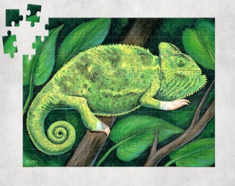 Female Piebald Veiled Chameleon  Lizard Reptile Cute Pet Art Jigsaw Puzzle (120, 252, 500-Piece)