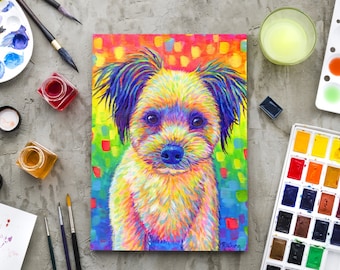 5" x 7" Custom Colorful Pet Portrait Pop Art Acrylic Hand Painted Painting on Stretched Canvas Dog Cat Memorial From Your Photo