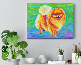 Colorful Rainbow Pomeranian Cute Dog Pop Art Canvas Wall Art Print