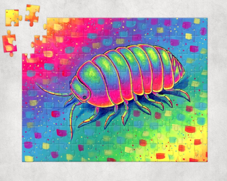 Rainbow Isopod Colorful Cute Roly Poly Psychedelic Pill Bug Trippy Woodlouse Jigsaw Puzzle 120, 252, 500-Piece image 1