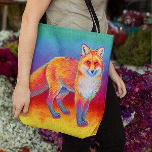 Psychedelic Rainbow Cute Red Fox Art Tote Bag